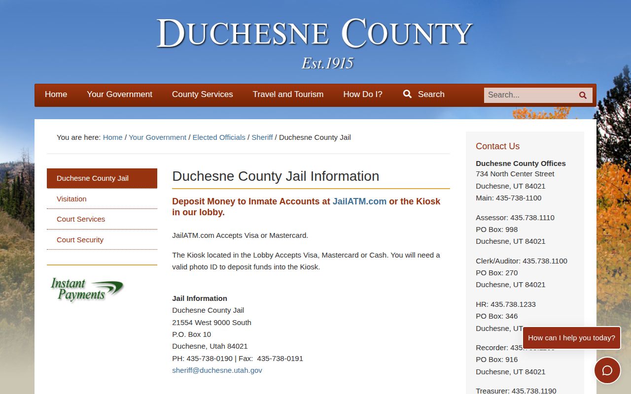 Duchesne County 72 hour release archive unavailable on jail page