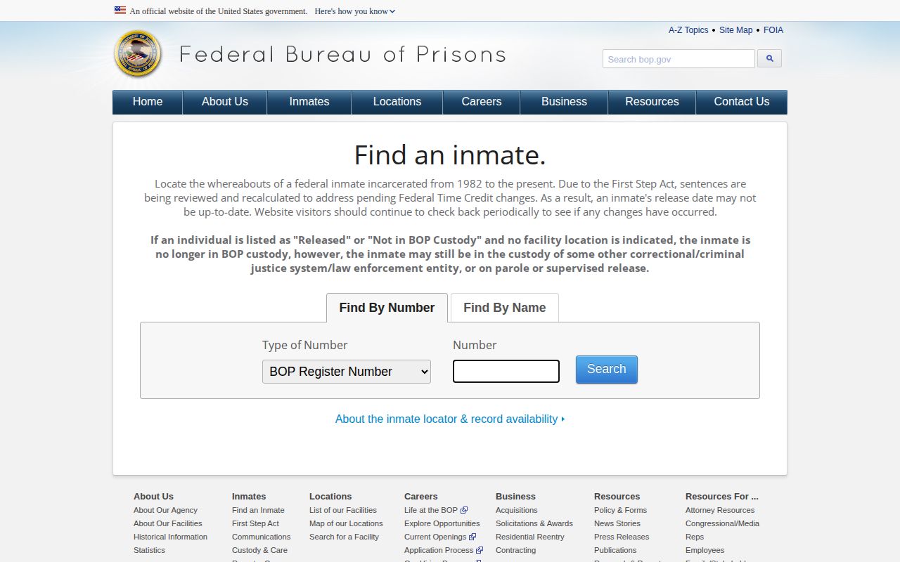 Federal Bureau of Prisons released person locator for Duchesne County cases