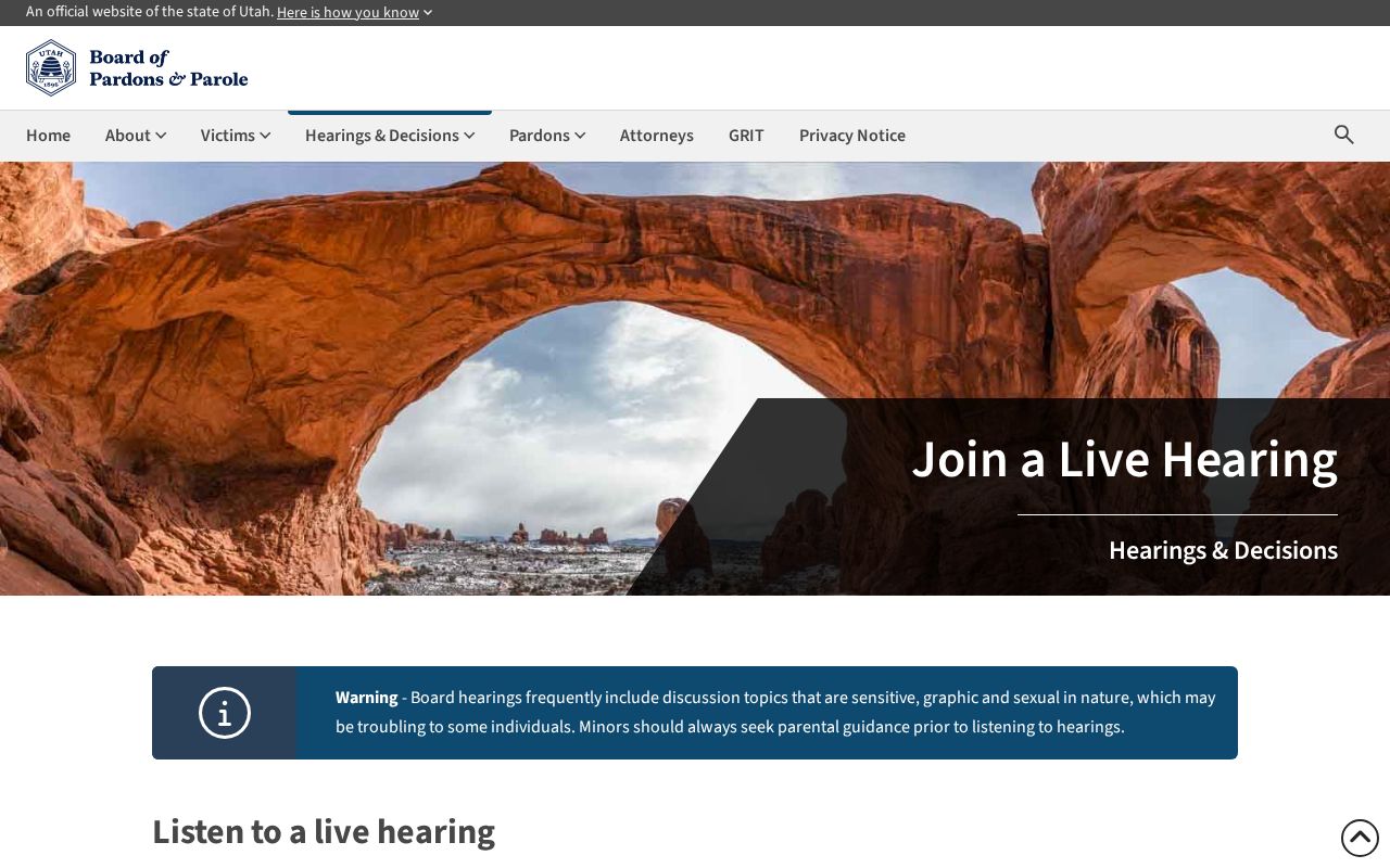 Central Utah Correctional Facility parole hearing and release calendar